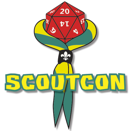 scoutcon logo with necker, dice and text